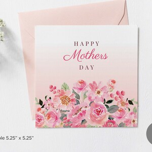 Afdrukbare bloemen Happy Mothers Day Card, eenvoudige vierkante Moederdagkaart, Moederdagkaart voor moeder voor oma, digitale download