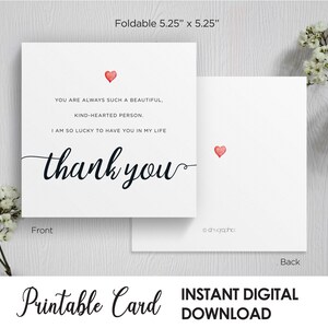 Tarjeta de agradecimiento imprimible, tarjeta para una persona de buen corazón, tarjeta para un maestro, tarjeta de agradecimiento para un trabajador clave, tarjeta de agradecimiento cuadrada, descarga digital