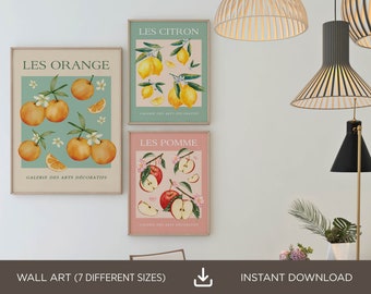 Fruit Market Set of 3 Kitchen Printable Wall Art, Oranges Apples Lemons Wall Art, Fruit Print,Botanical Print,Kitchen Decor Digital Download