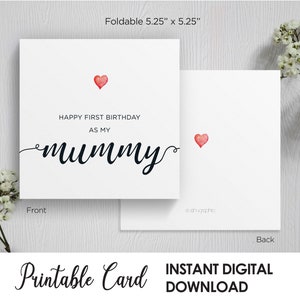 Joyeux 1er anniversaire en tant que maman, carte d'anniversaire pour maman, carte d'anniversaire pour maman, jolie carte d'anniversaire de bébé, carte de voeux carrée à imprimer