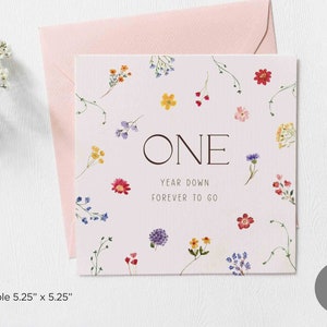 Tarjeta de felicitación en blanco para el primer aniversario, tarjeta descargable para el primer aniversario, tarjetas para ocasiones de aniversario, tarjetas imprimibles para aniversario