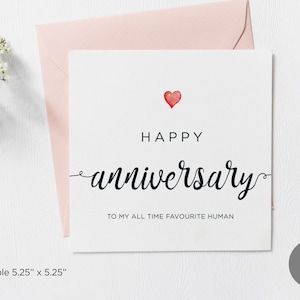 Happy Anniversary To My All Time Favorite Human afdrukbare kaart, jubileumkaart voor mijn echtgenoot, jubileumkaart vriendje, digitale download