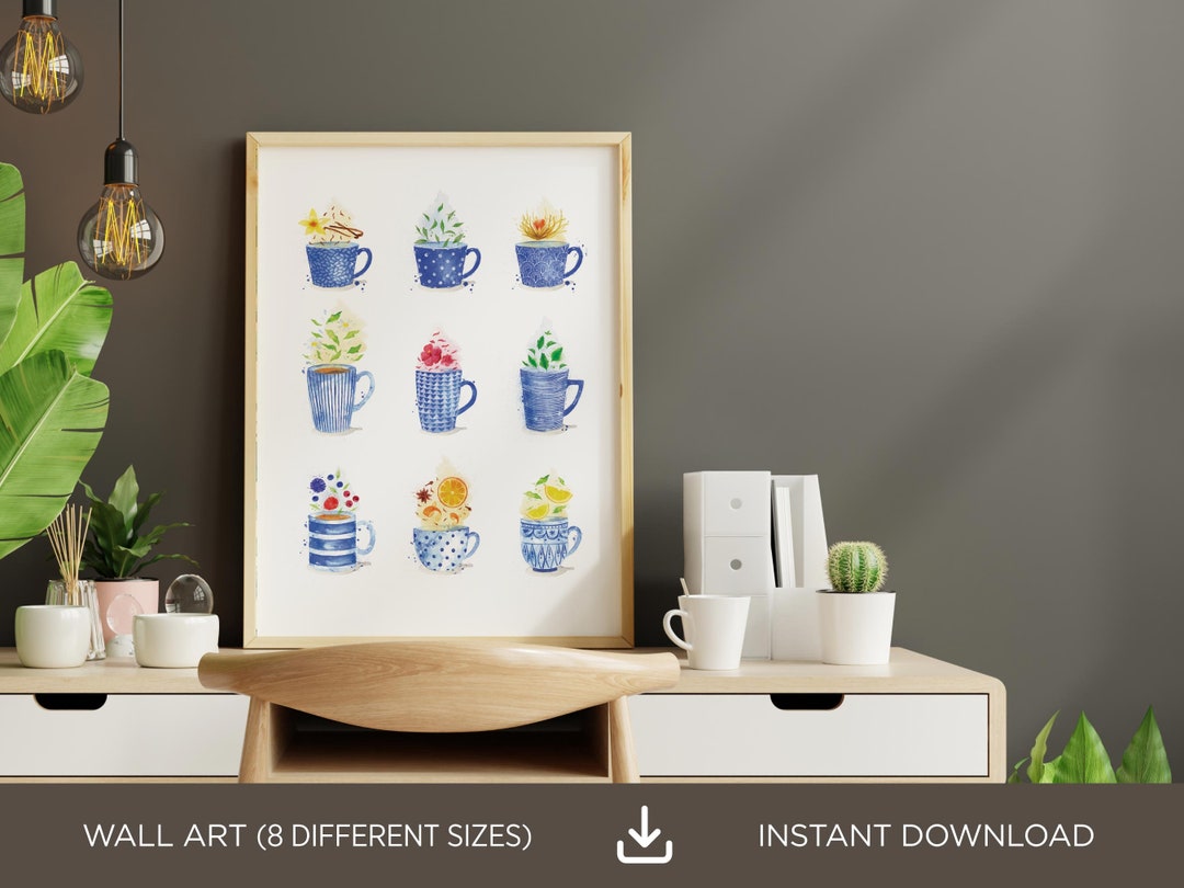 for the tea kitchen print | unique wall art from... Watercolor Tea Set Kitchen Print: Gallery Wall Art (digital Download ...