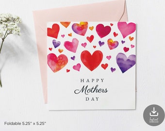 Printable Happy Mothers Day Card, Love Heart Mothers Day Card, Square Mothers Day Card, From Son,From Daughter,From Husband,Digital download