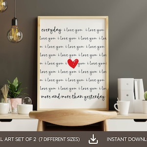 Everyday I Love You More And More Than Yesterday Print Set,Set Of 2 Prints,Minimalist Wall Art,Typography Home Decor,Digital Download Prints