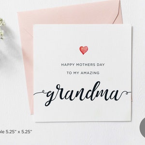 Tarjeta imprimible de Feliz Día de la Madre para mi increíble abuela, tarjeta sencilla y cuadrada para el Día de la Madre, abuela, de parte de los nietos, descarga digital