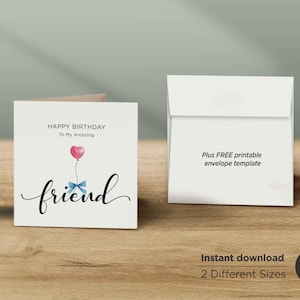 Tarjeta de cumpleaños imprimible para mi increíble amigo, tarjeta de feliz cumpleaños para un amigo, tarjeta cuadrada plegable, tarjeta de felicitación para el mejor amigo, descarga digital