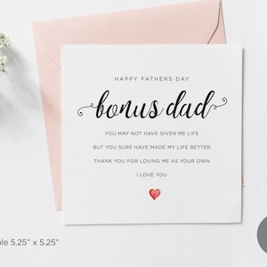 Happy Fathers Day Bonus Dad Karte, quadratische Stiefvaterkarte, Vatertagskarte für Stiefvater, Stiefvaterkarte, Schwiegervaterkarte für Männer