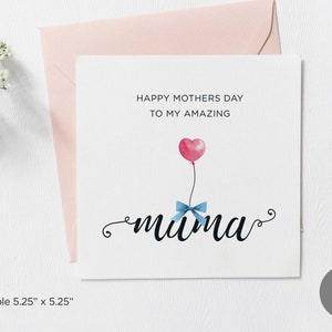 Tarjeta imprimible Feliz Día de la Madre Te amo Mamá, Tarjeta Simple Cuadrada para el Día de la Madre, Tarjeta del Día de la Madre para Mamá, Descarga digital
