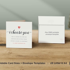 Tarjeta de aniversario imprimible "Te elijo a ti", tarjeta del día de San Valentín, tarjeta de boda, tarjeta de aniversario del día de San Valentín para él, tarjeta descargable