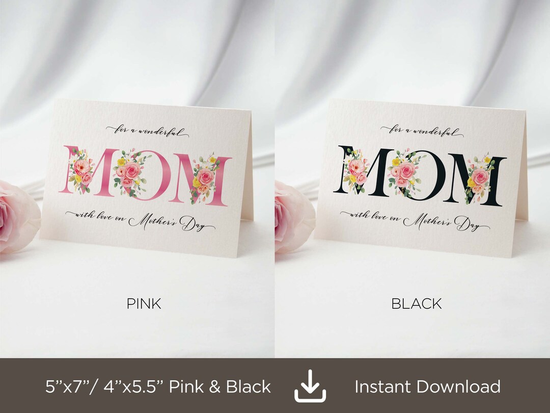 Floral Wonderful Mom Mothers Day Printable Card, Mothers Day Card for ...