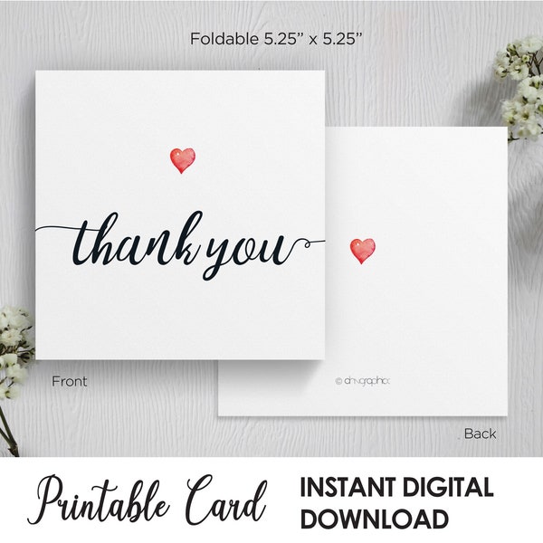 Printable Thank You Card, For Best Friend, Wedding Thank You Card, Birthday Thank You Card, Square Simple Thank You Card, Digital Download