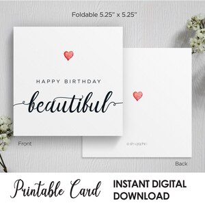 Hermosa tarjeta de feliz cumpleaños, tarjeta de cumpleaños para novia, tarjeta de cumpleaños para esposa, tarjeta de feliz cumpleaños para ella, tarjeta de felicitación cuadrada imprimible