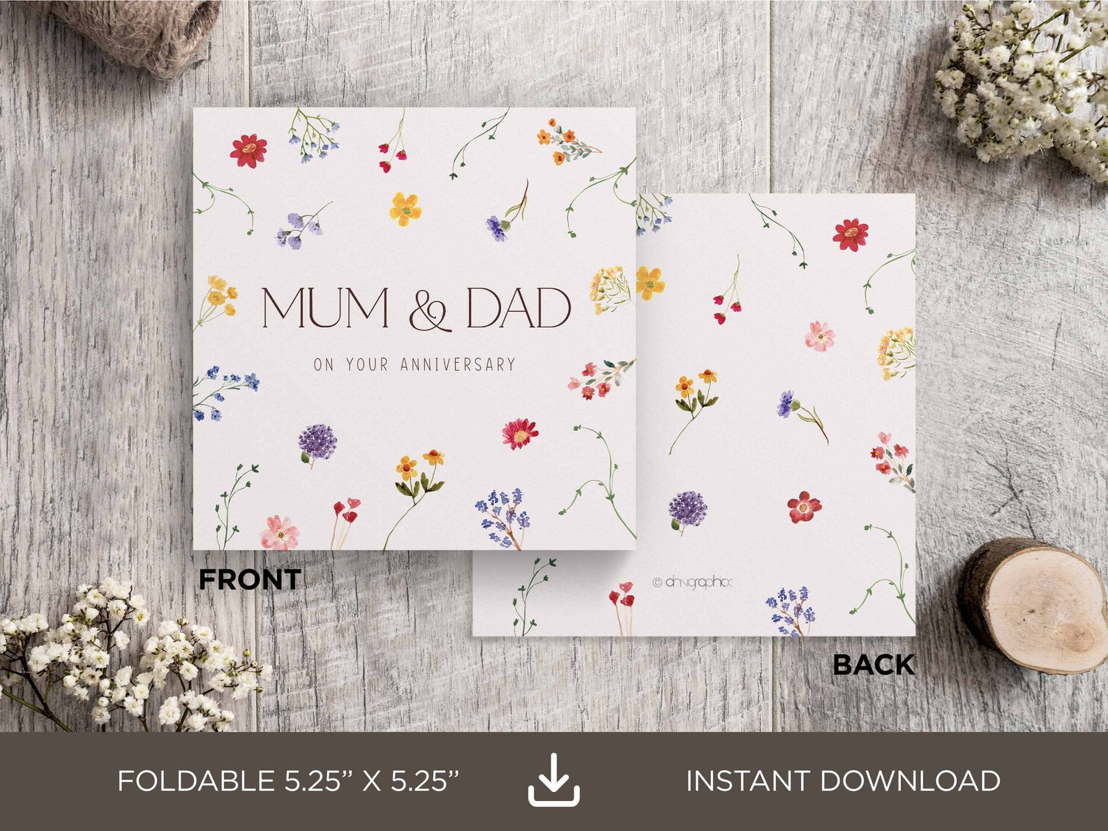 Mum and Dad Anniversary Downloadable Card, Occasion Cards,floral ...