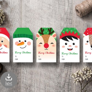 Christmas Gift Tags Printable Christmas Favor Tags Santa Claus Tags Snowman Reindeer Elf Polar Bear Tags Holiday Gift Tags Instant Download