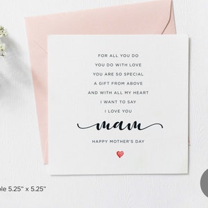Printable Happy Mothers Day Mam Poem Card, Simple Mothers Day Mam Card, Mothers Day Card For Mam For Grandma, Digital download