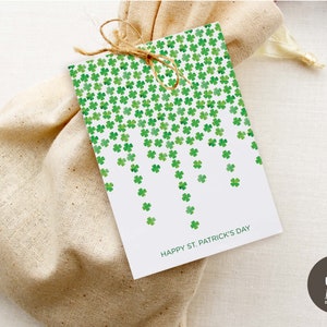 St Patrick&#39;s Day Clover Printable Gift Tag, Printable St Patricks Day Lucky Tags, St Patricks Day Tag. Lucky Clover Card, Digital Download