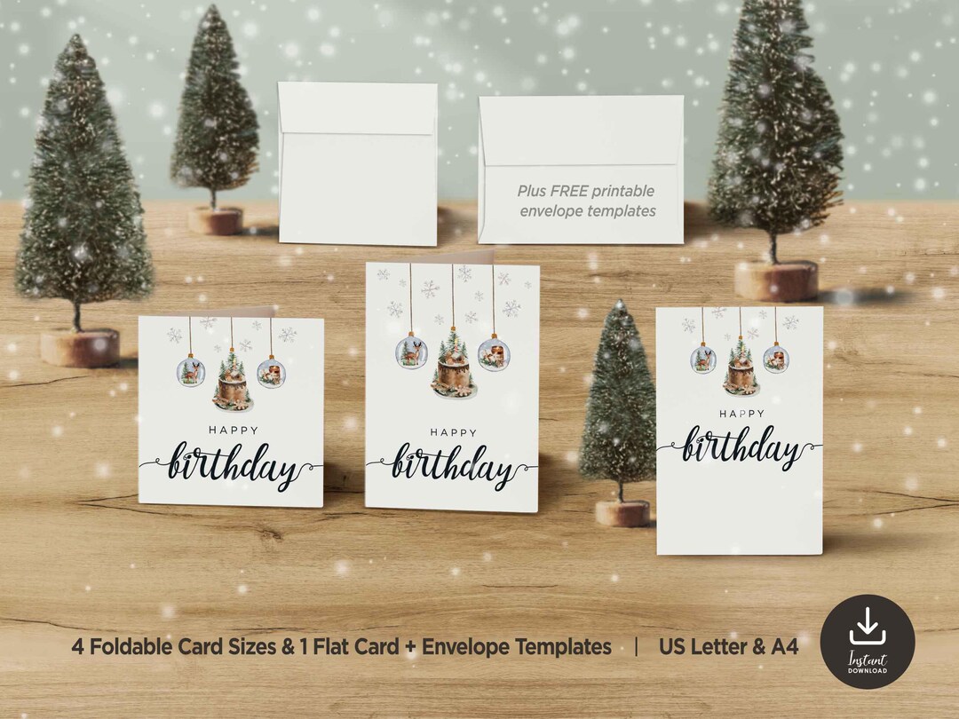 Winter Birthday Card,printable Winter Birthday Card,winter Birthday ...