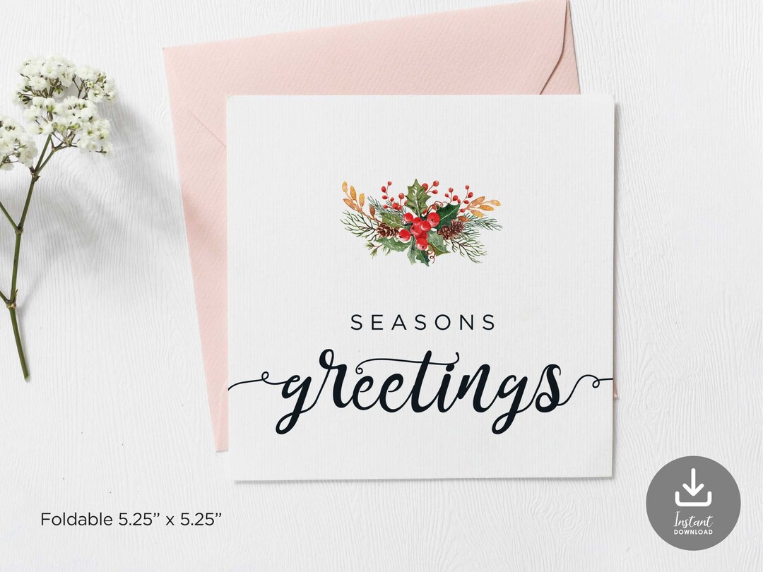 Seasons Greetings Printable Cards,printable Holiday Cards,christmas ...