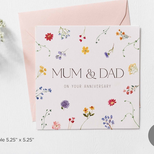 Mum and Dad Anniversary Downloadable Card, Occasion Cards,Floral Parents Anniversary Greeting Cards, Mum and Dad Anniversary Printable Cards