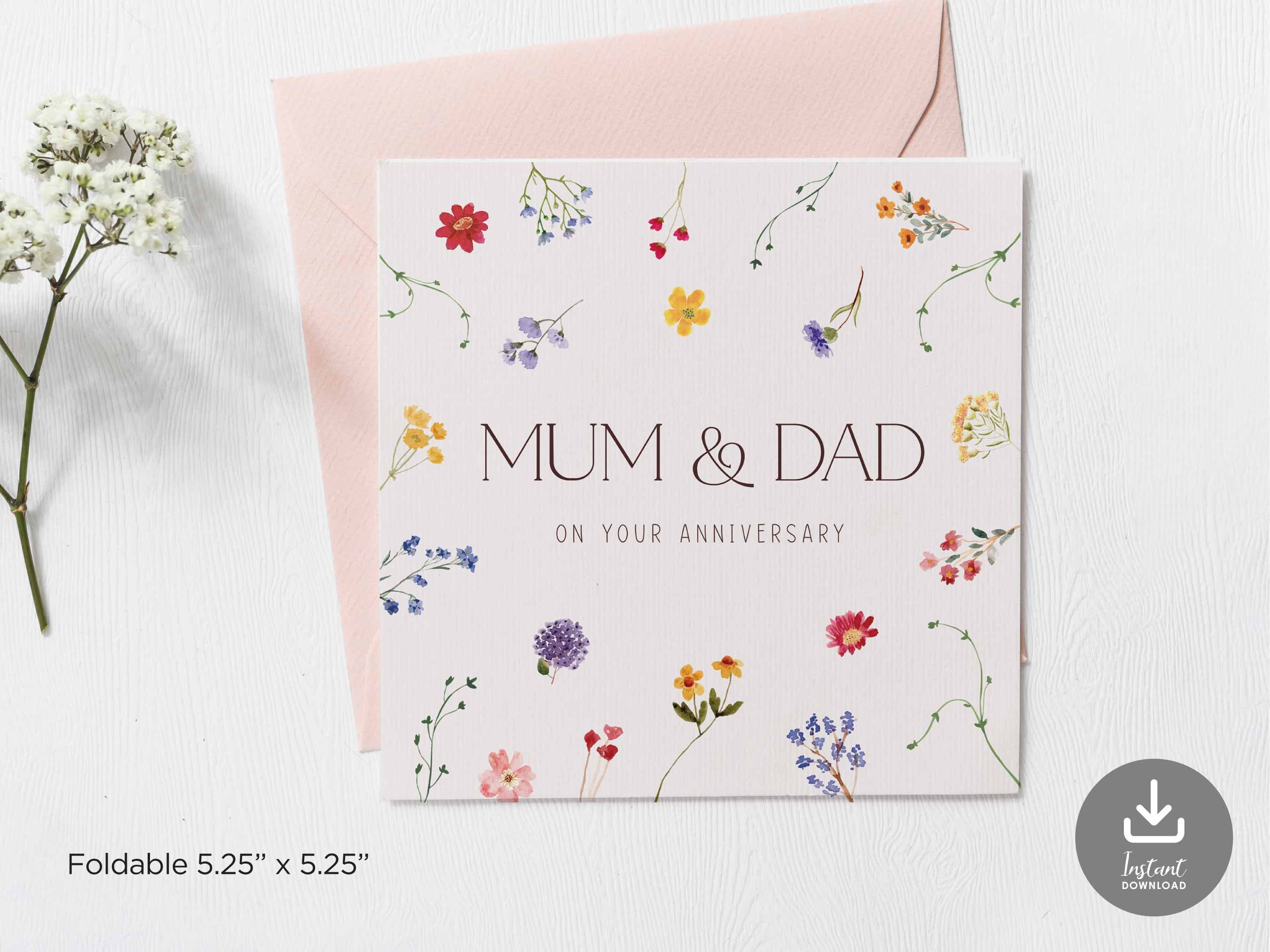Mum and Dad Anniversary Downloadable Card, Occasion Cards,floral ...