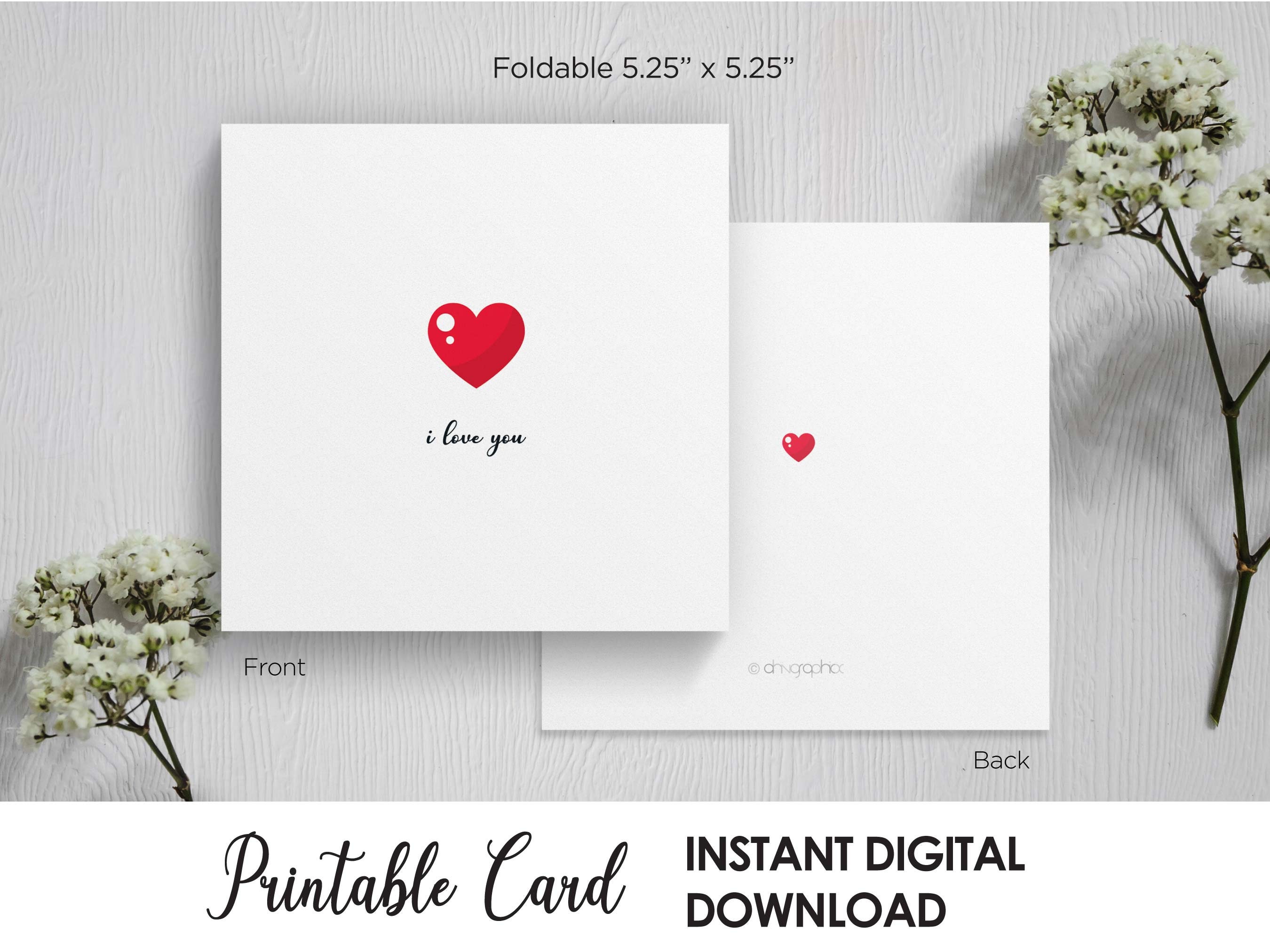 Printable I Love You Heart Card, Love Valentines Anniversary Card, Love ...