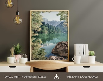 Lake Mountains Forest Nature Printable Wall Decor, Poster Print Decor for Home & Office Decoration, Nature Landscape Art Digital Download