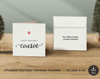 Cousin Birthday Card,Cute Birthday Card For Cousin, Happy Birthday Card, Cousin Birthday Card, Printable Square Greeting Card