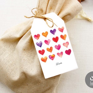 Etiqueta de regalo con corazones de acuarela para imprimir, etiqueta para el día de la madre con corazones, etiqueta para el día de la madre, etiquetas para galletas para el día de la madre, descarga digital