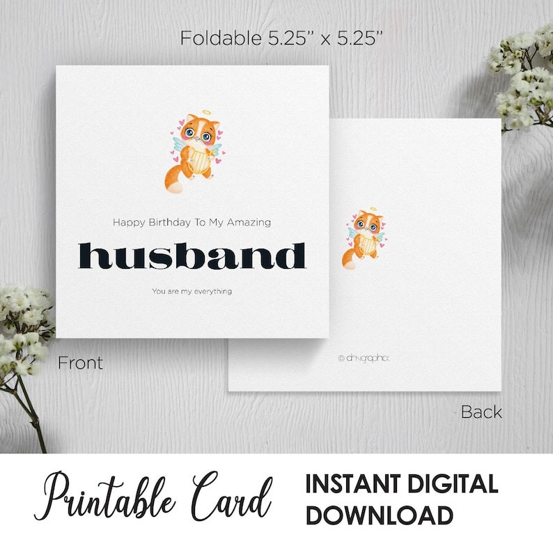 Digital Download Square Blank Card Printable Cute Animal Birthday Card To My Amazing Husband You Are My Everything For Husband or Him