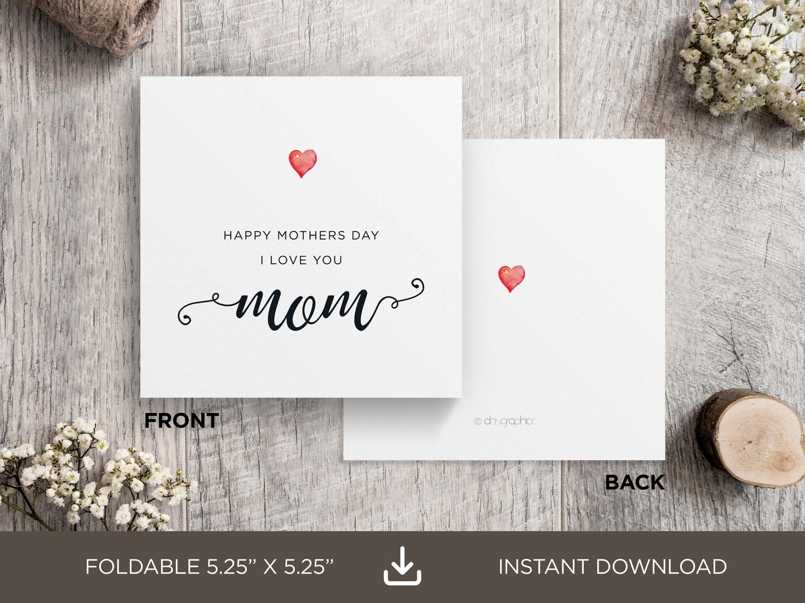 Printable Happy Mothers Day Nana Poem Card, Simple Square Nana Mothers