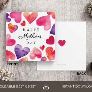 Tarjeta imprimible del Día de la Madre, tarjeta sencilla y cuadrada para el Día de la Madre, tarjeta para el Día de la Madre para mamá y abuela, descarga digital