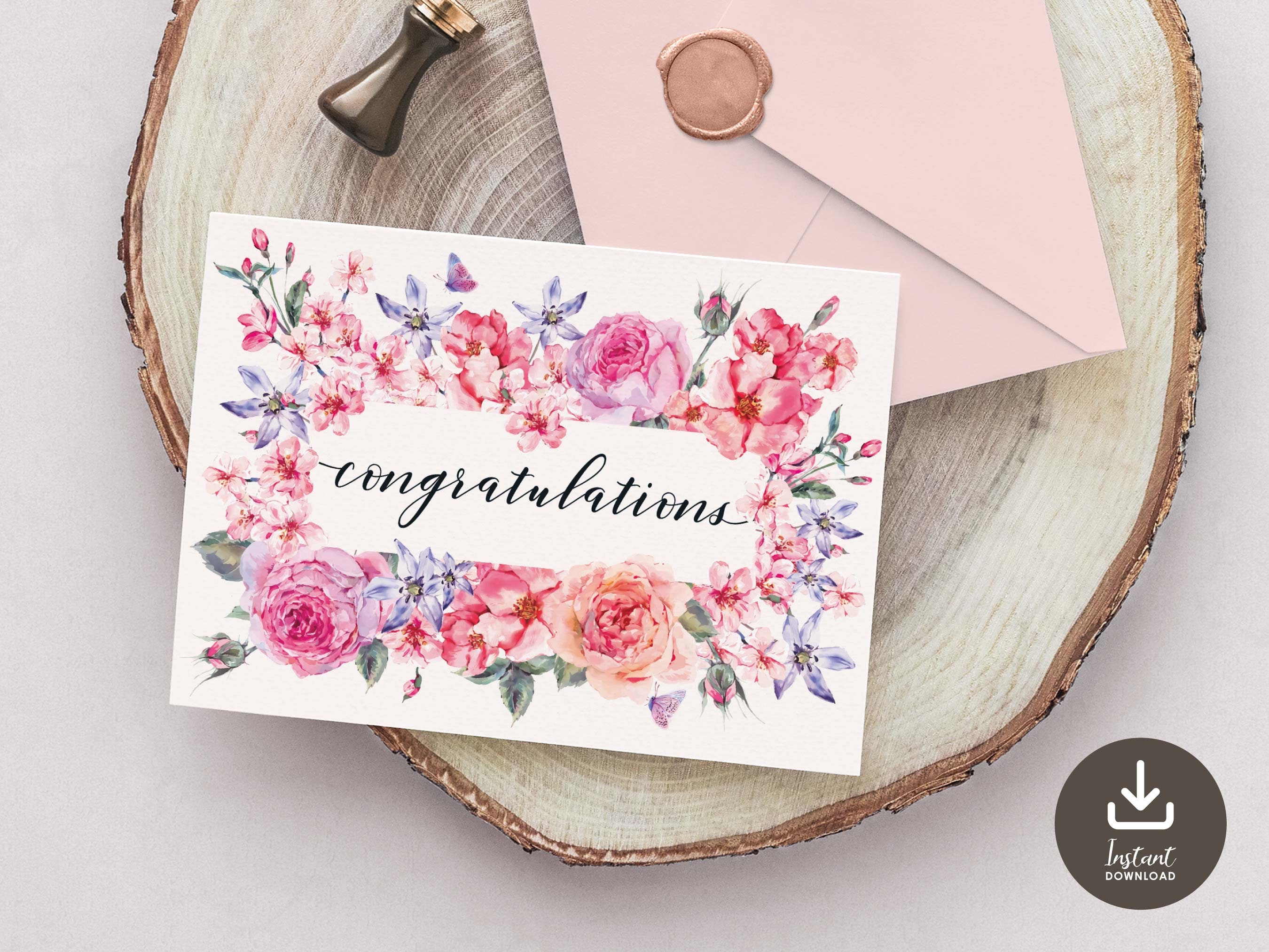 Floral Congratulations Card: Printable Greeting Card (digital Download ...