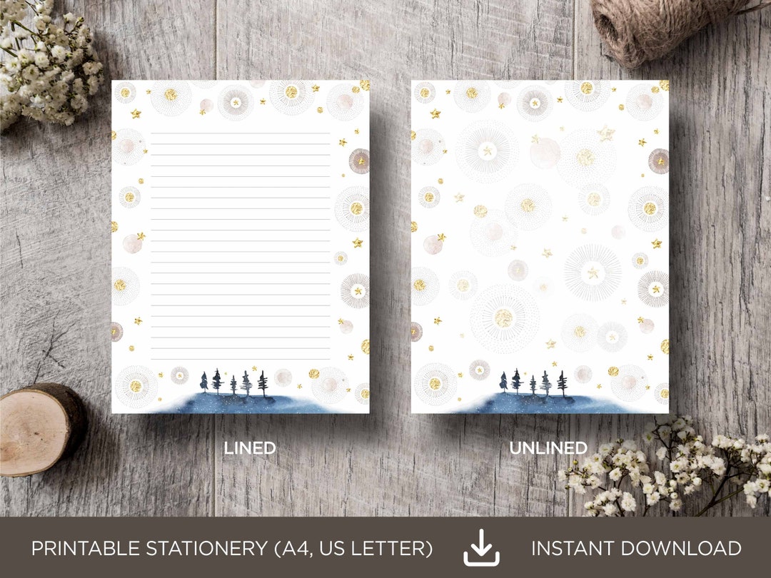 Printable Star Stationery Writing Paper,winter Stationary Writing Paper,christmas Letter