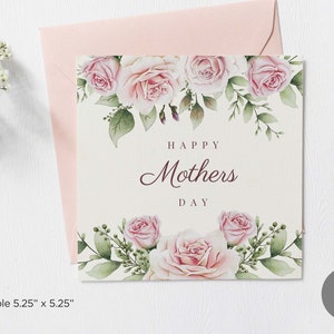 Tarjeta imprimible con diseño floral para el Día de la Madre, tarjeta sencilla y cuadrada para el Día de la Madre, tarjeta para el Día de la Madre para mamá y abuela, descarga digital