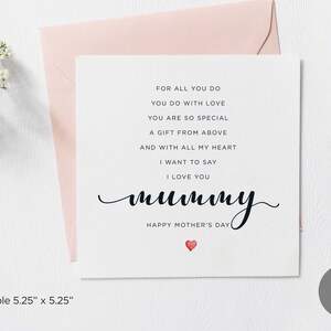 Afdrukbare Happy Mothers Day mummie gedicht kaart, ik hou van je moeder, vierkante blanco kaart, elke moeder, van zoon, van dochter, digitale download