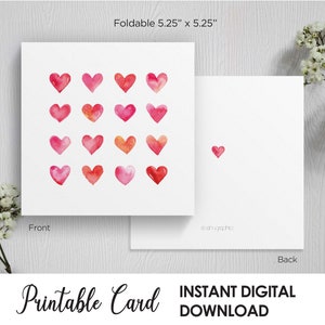 Tarjeta de San Valentín para el Día de la Madre imprimible, tarjeta de San Valentín con corazones de acuarela, tarjeta para mamá, abuela, esposo, novio, descarga digital
