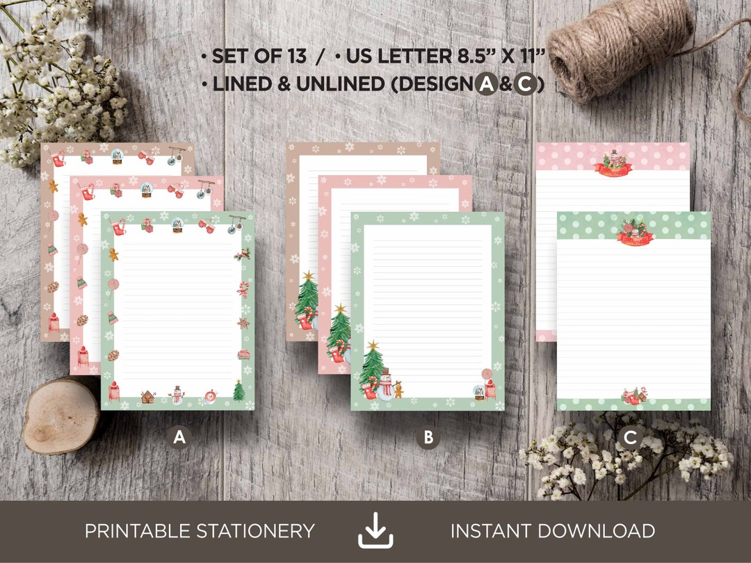 Printable Holiday Day Christmas Stationery Sets, Christmas Notecards