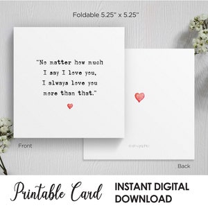 Afdrukbare Ik hou van je Valentijnsdag kaart voor vriendin voor vriend voor verloofde voor vrouw voor echtgenoot verjaardag kaart digitale download