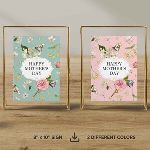 Mother&#39;s Day Floral Printable Art Pink Green Happy Mothers Day Gift Mothers Day Print Digital Print Mother&#39;s day poster, Instant Download