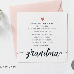 Tarjeta imprimible con poema para el Día de la Madre, tarjeta sencilla y cuadrada para el Día de la Madre, abuela, de los nietos, descarga digital