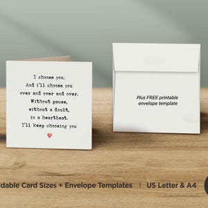 Ik kies elke dag voor jou Ik hou van je Verjaardagskaart Valentijnsdagkaart Trouwdagkaart Minimalistische verjaardagskaart, digitale download