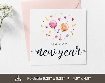 Frohes neues Jahr druckbare Karte, druckbare Neujahrskarten, Neujahrsgrußkarten, leere Neujahrskarte, Winter-Neujahrskarte, digitaler Download
