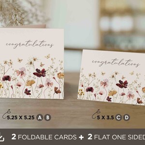Cartão de felicitações de flores silvestres, cartão de felicitações de casamento para impressão, cartão de formatura, cartão de felicitações florais, download digital