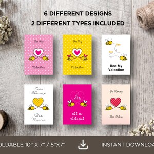Printable Valentines Day Card, Be Mine, Bee Mine, Be My Valentine, Heart, Love, Honey, Set of Valentine&#39;s Cards, Gift, Digital Download