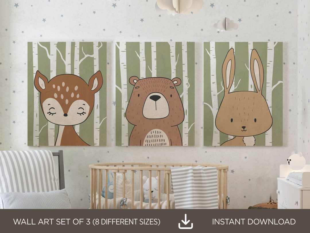 Woodland Nursery Wall Decor Set of 3,woodland Animals Wall Decor,baby ...