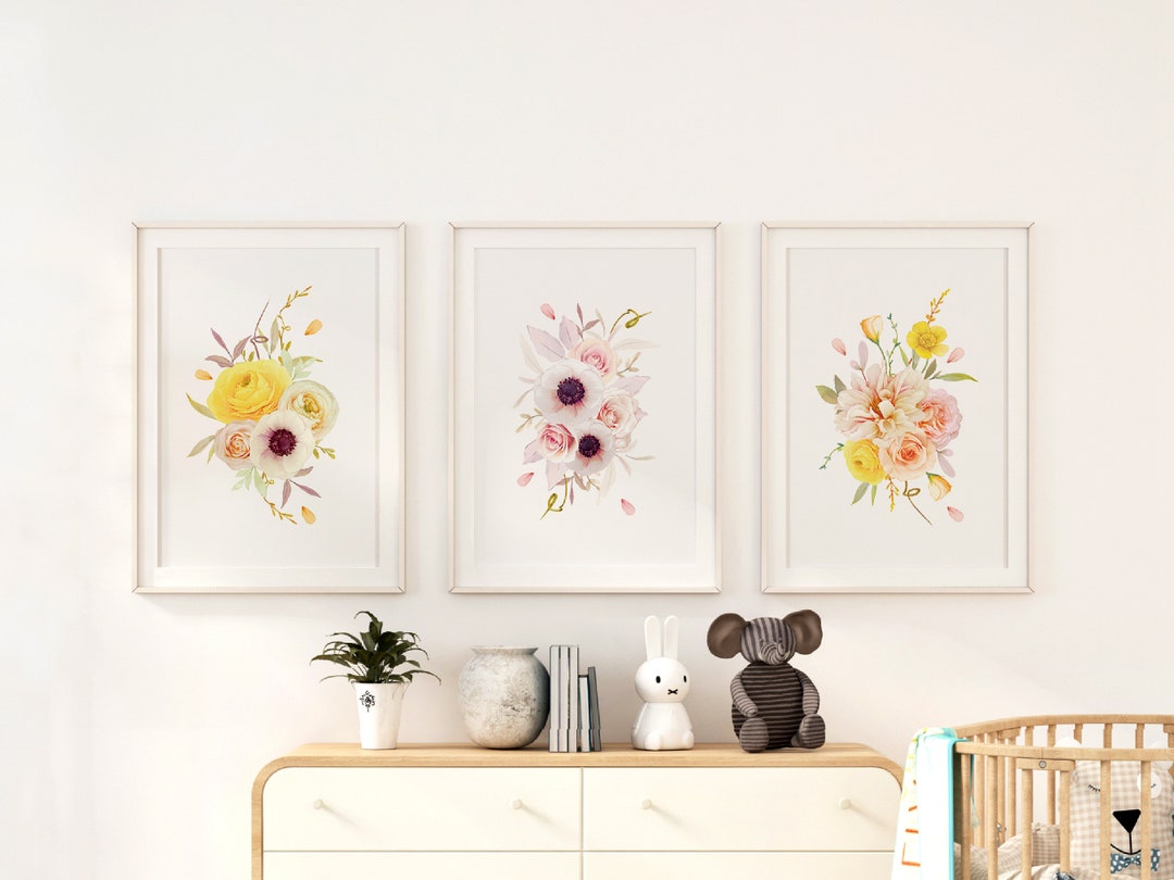 Pink Floral Watercolor Art Prints, Set of 3 (digital Download) - Etsy