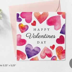 Afdrukbare Happy Valentine's Day Card, Valentijnsdag notitiekaart, vierkante opvouwbare kaart, Valentijnsdag wenskaart voor hem voor haar digitale download