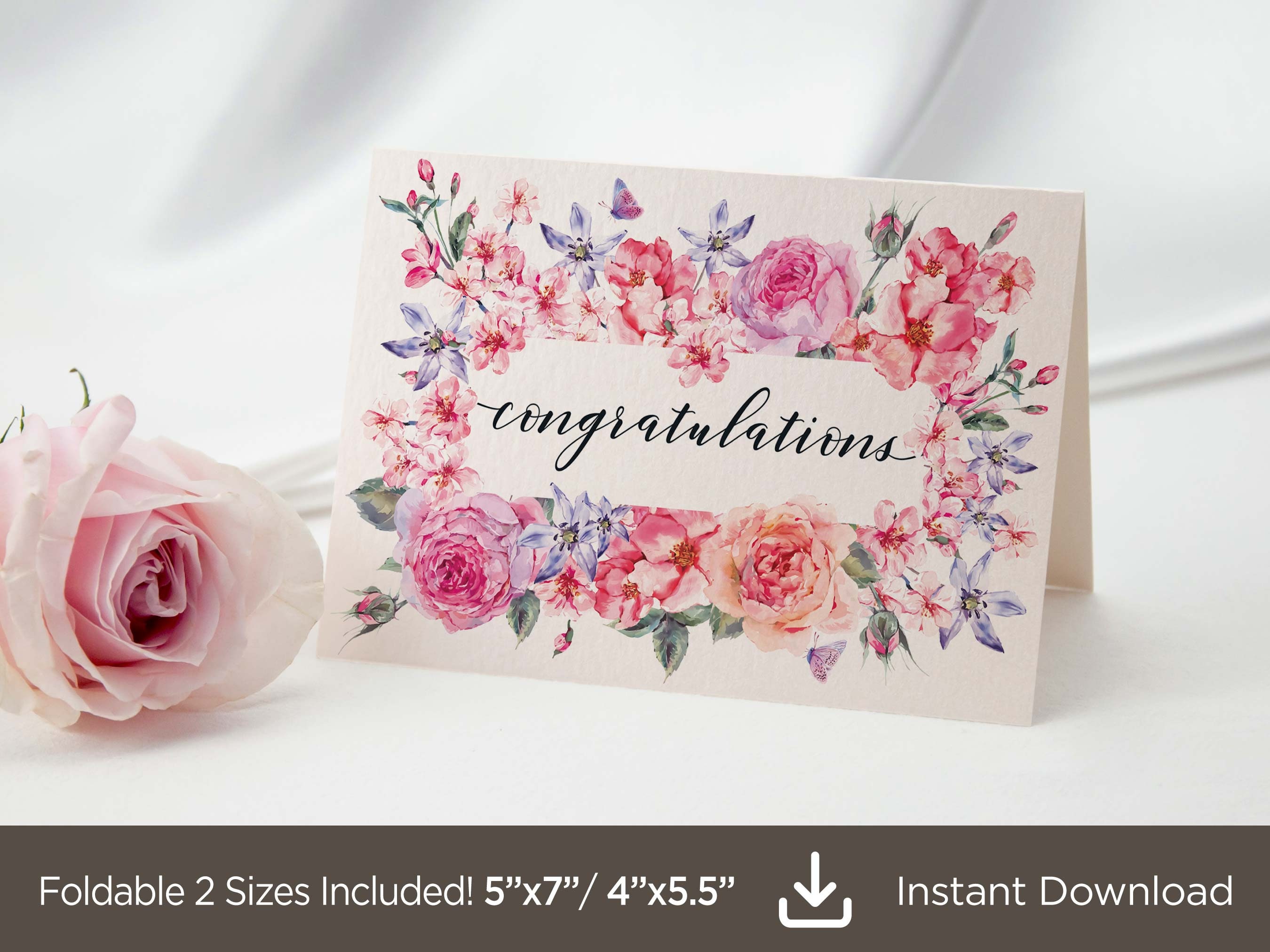 Floral Congratulations Card: Printable Greeting Card (digital Download ...