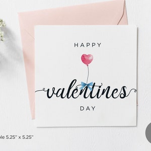 Afdrukbare Happy Valentine's Day Card, Valentijnsdag notitiekaart, vierkante opvouwbare kaart, Valentijnsdag wenskaart voor hem voor haar digitale download